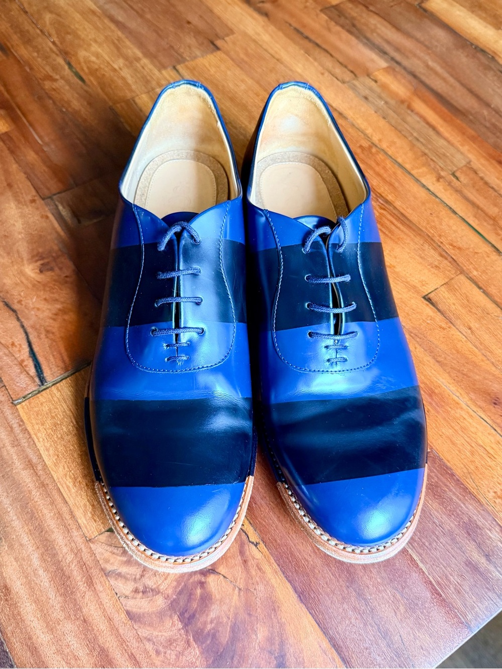The Office of Angela Scott Mr. Smith Blue Striped Oxford Shoes 42